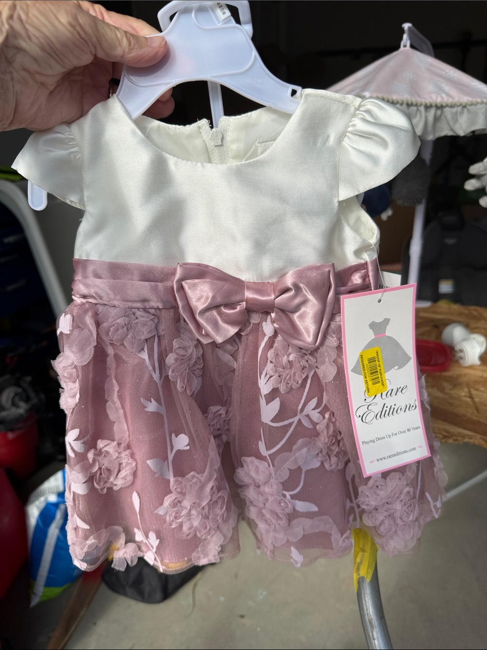 Rare Editions Ivory Top with Dusty Rose Floral Lace Dress